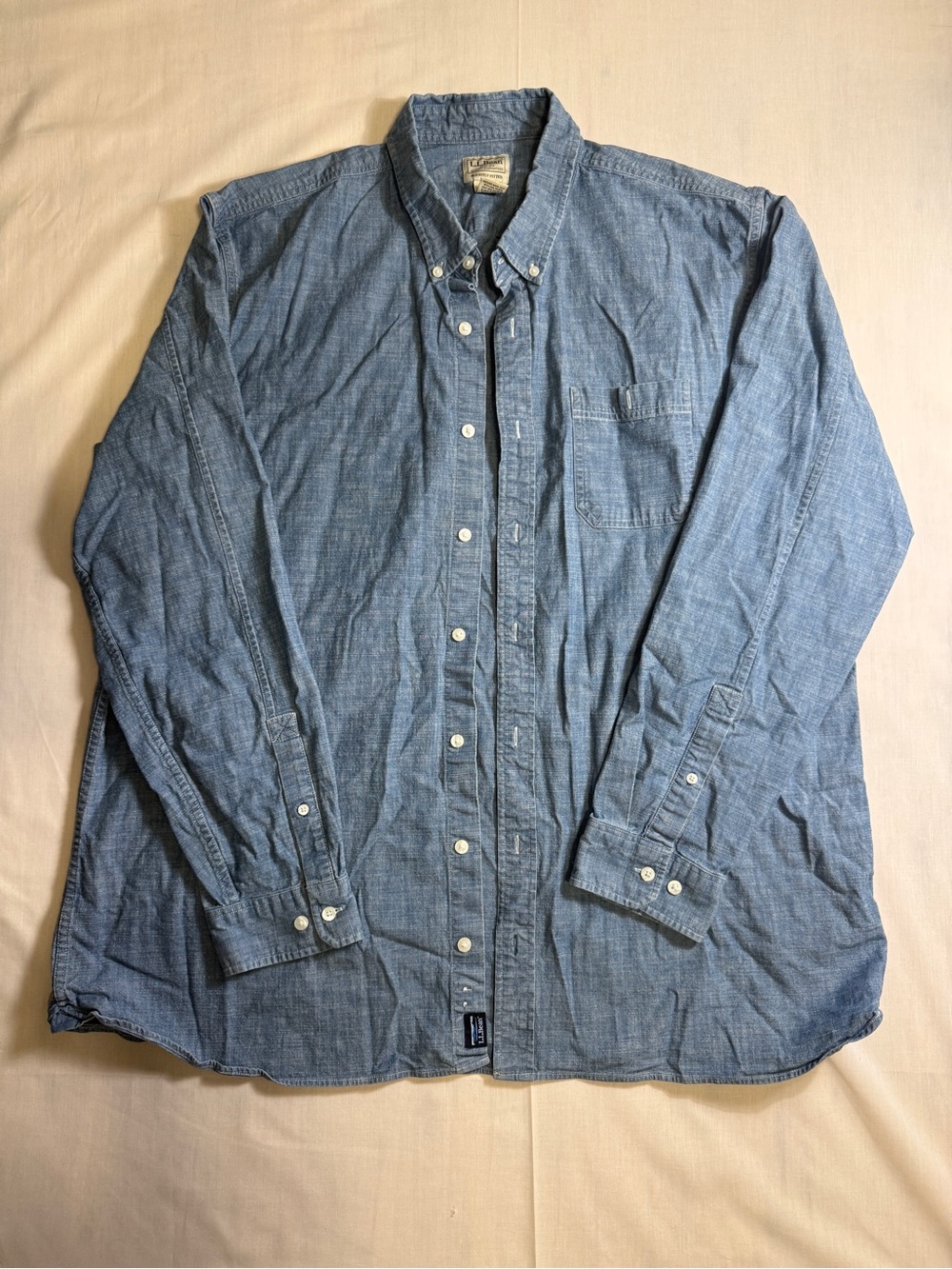 LL Bean Chambray Shirt Mens XXL Tall Blue Button Down Stretch 520218